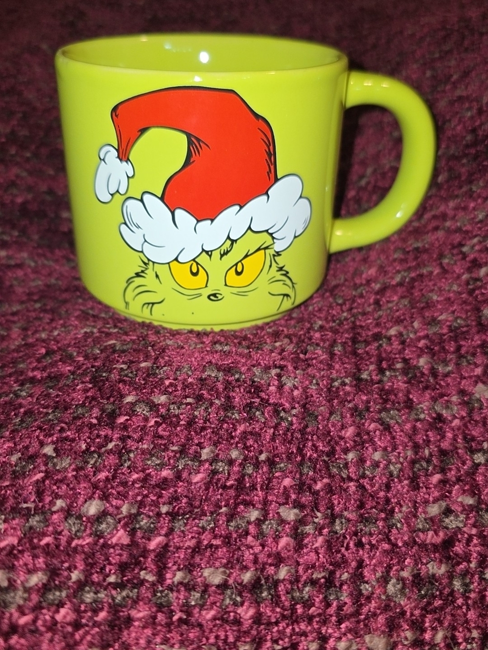 Green Grinch Holiday Ceramic Mug with Red Santa Hat